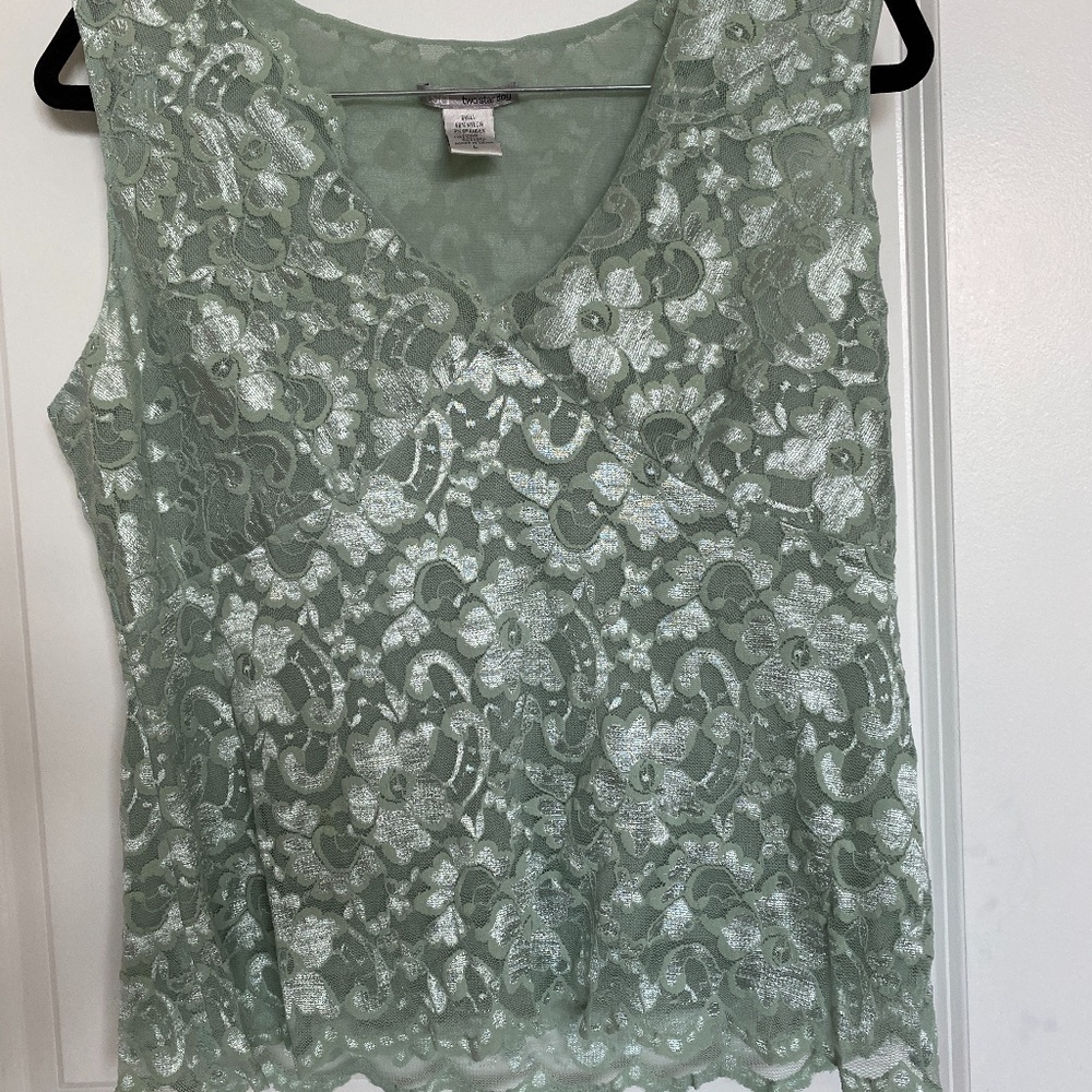 TSD Two Star Dog Vintage Lace Light Green Tank Top